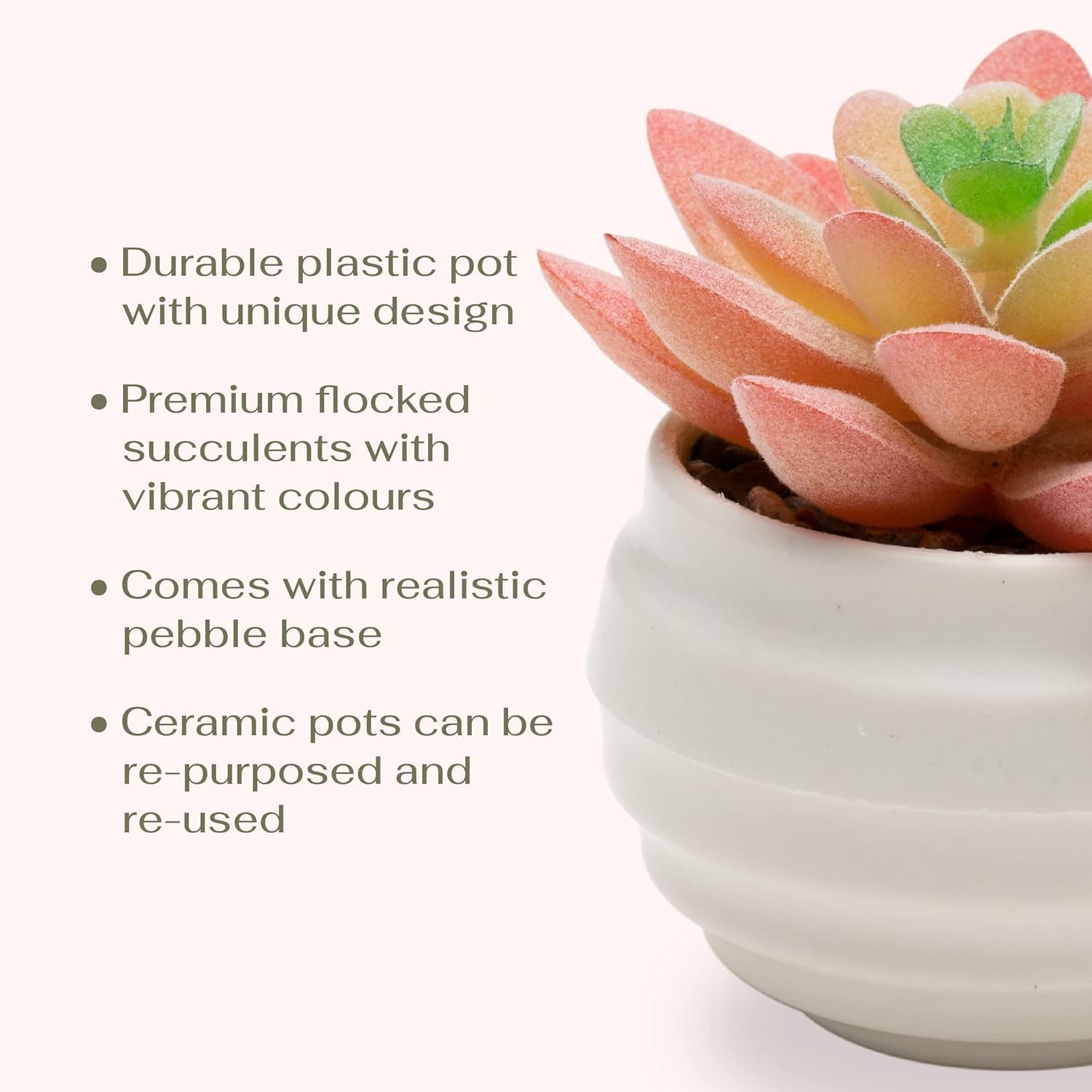 VIVERIE 4Pcs Pink Green Artificial Succulents in Pots (Plastic)- Small Artificial Plants, Office Decor, Office Home Halloween/Christmas Decor Gifts-Faux Plant Gifts for Women