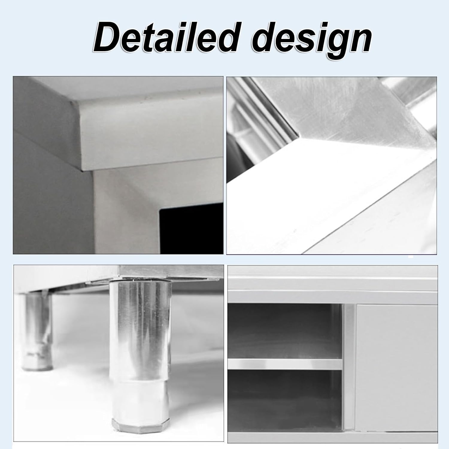 Double Pass Workbench Commercial Stainless Steel Sliding Door Workbench Storage Cabinet Casework Cabinet Countertop Chopping Table Large Storage Prep Table (80x50x80cm)