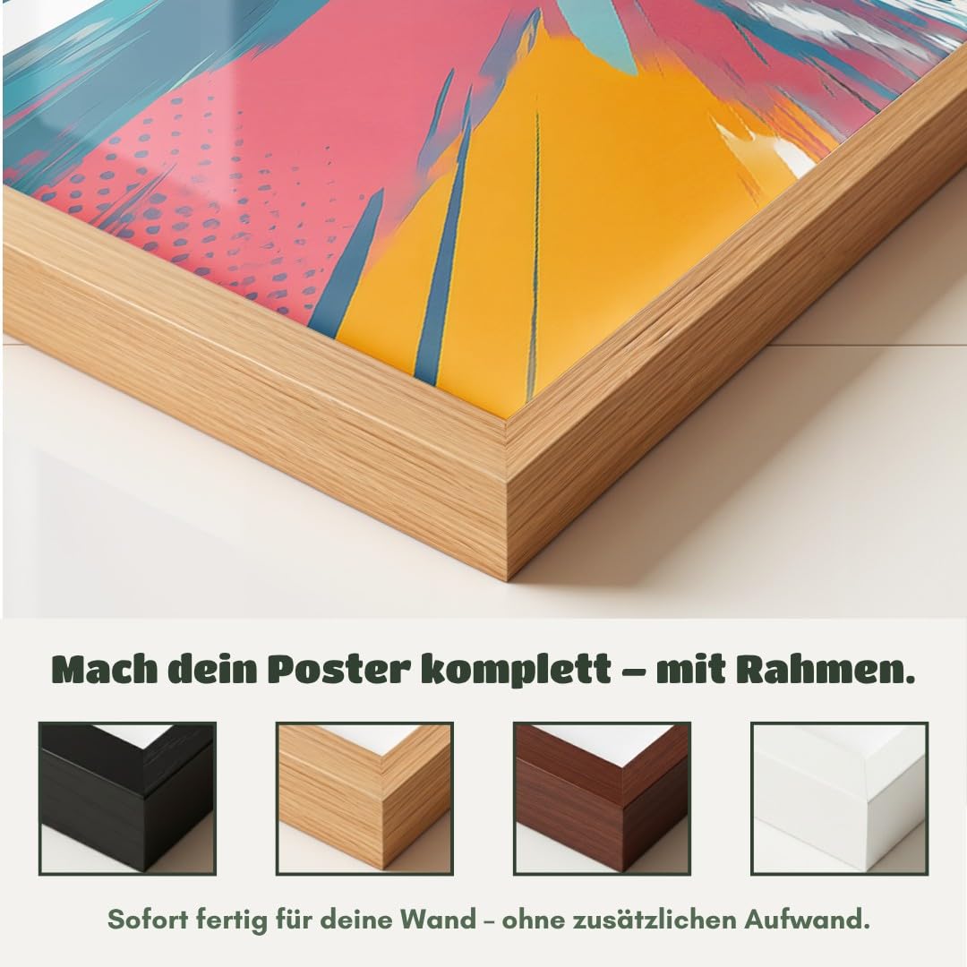 MJ-GRAPHICS® Poster Sportwagen Kunstdruck futuristisches Wandbild abstrakt orange blau urban Deko fürs Wohnzimmerbilder Auto Deko Bilder Büro Wanddeko A2 mit beigem Rahmen