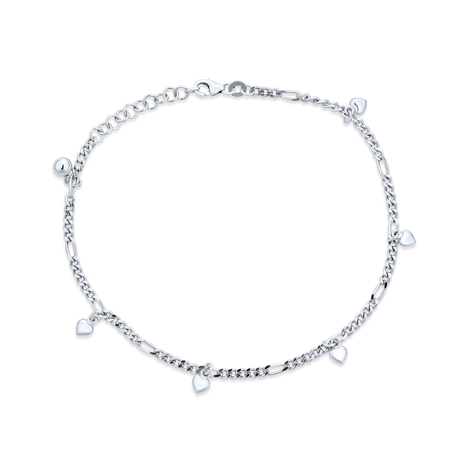Pulsera tobillera de plata de corazones con cadena Figaro ajustable para mujer 4