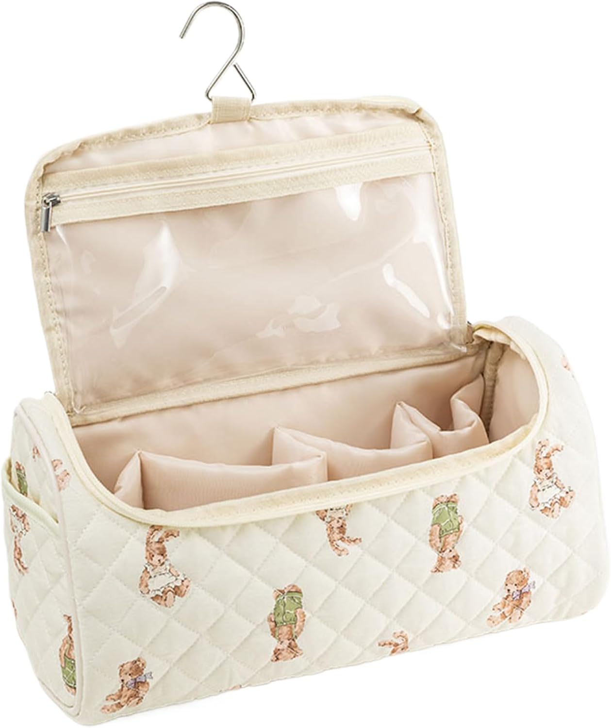 Makeup Bag – Cotton+Polyester, 12.6×6.5×6.5in Quilted Organizer Large-Capacity Storage | Portable Hanging Travel Cosmetic Bag, Hair Tool Storage Case For Brushes, Straighteners, Curlers, Toiletries