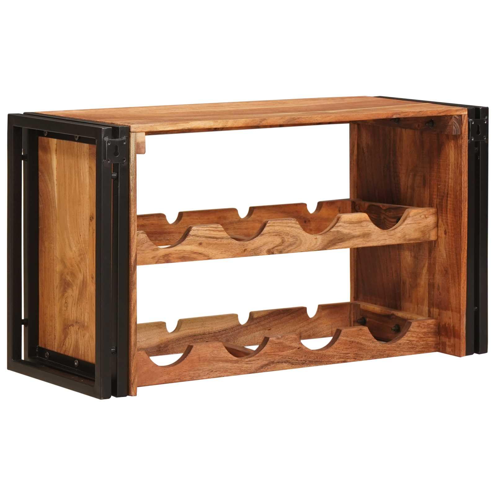 Botellero de madera de acacia montado en la pared - Botellero industrial marrón para cocinas modernas - Estructura rústica de vino de madera maciza - Estantería 100 x 45 x 33 cm