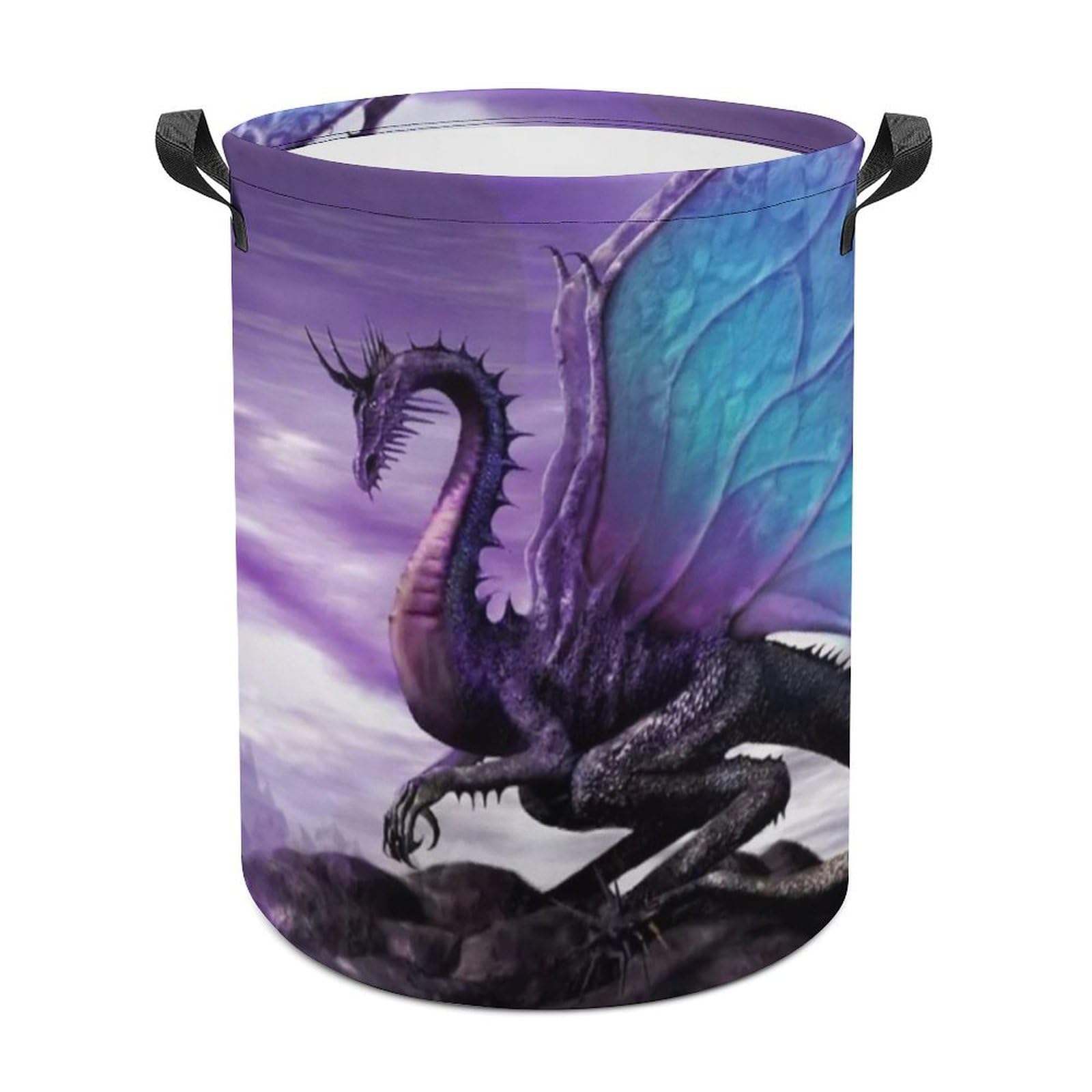 Wlntrophic Laundry Hamper, Purple Dragon Purple Moon Laundry Basket, Washing Basket with Handle