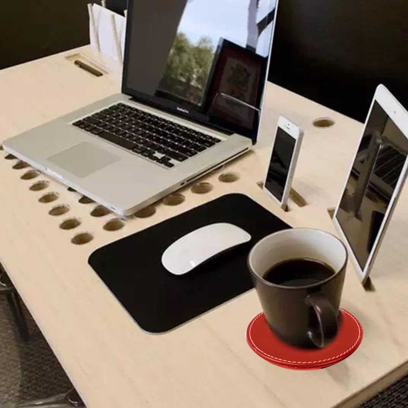 Red Leather Coasters Set Of 6 – Premium PU Leather Drink Holders