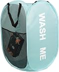 Collapsible Mesh Laundry Hamper, Foldable Dirty Clothes Basket with Handles, 14x14x23 Inch, Large (blue)