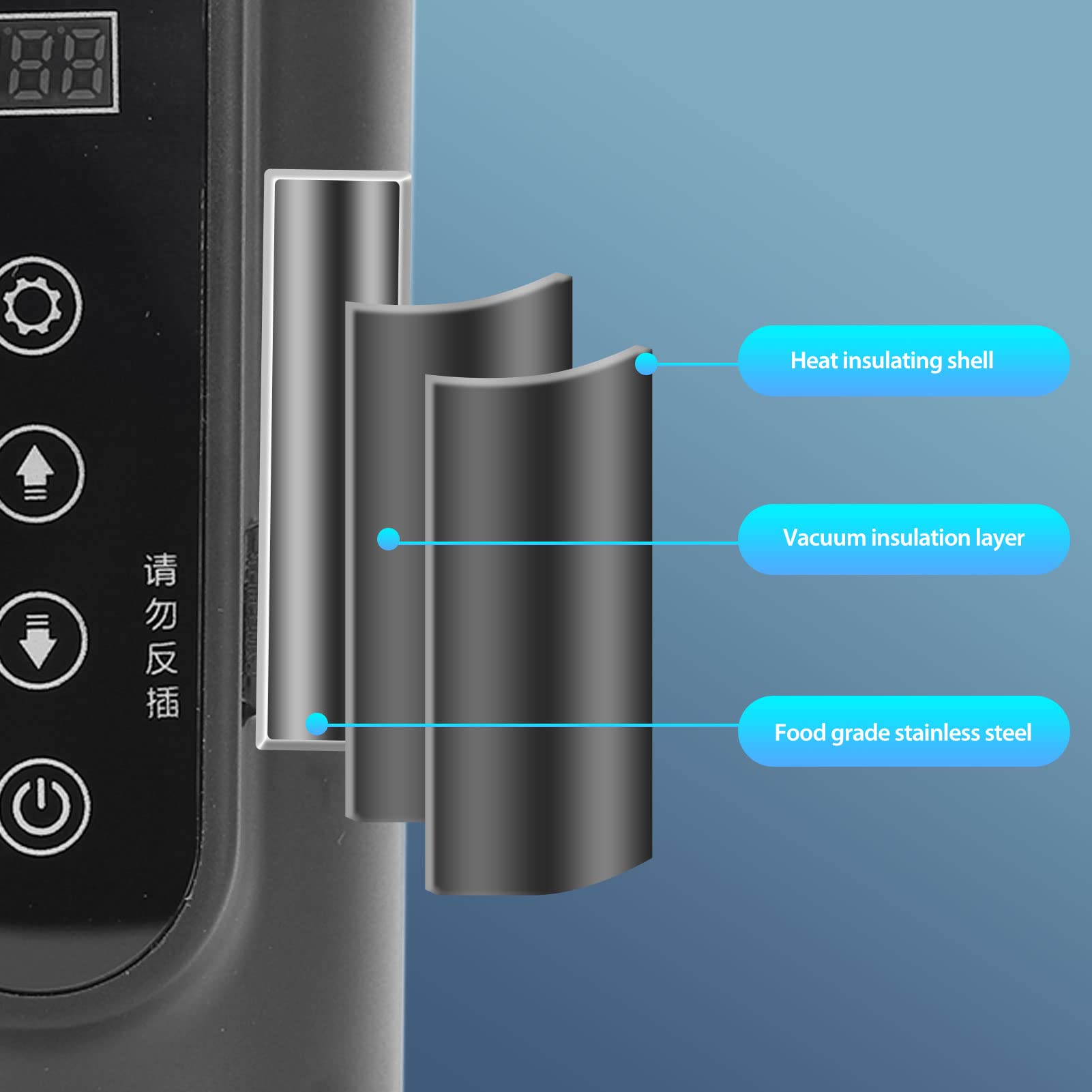 Tazza elettrica riscaldata per acqua, controllo intelligente della temperatura, in acciaio inox, per viaggi in auto, 500 ml (nero)
