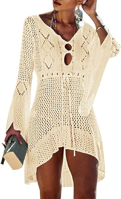 Strandkleid Damen Luftig - Häkelspitzen Poncho Bikini Cover Up