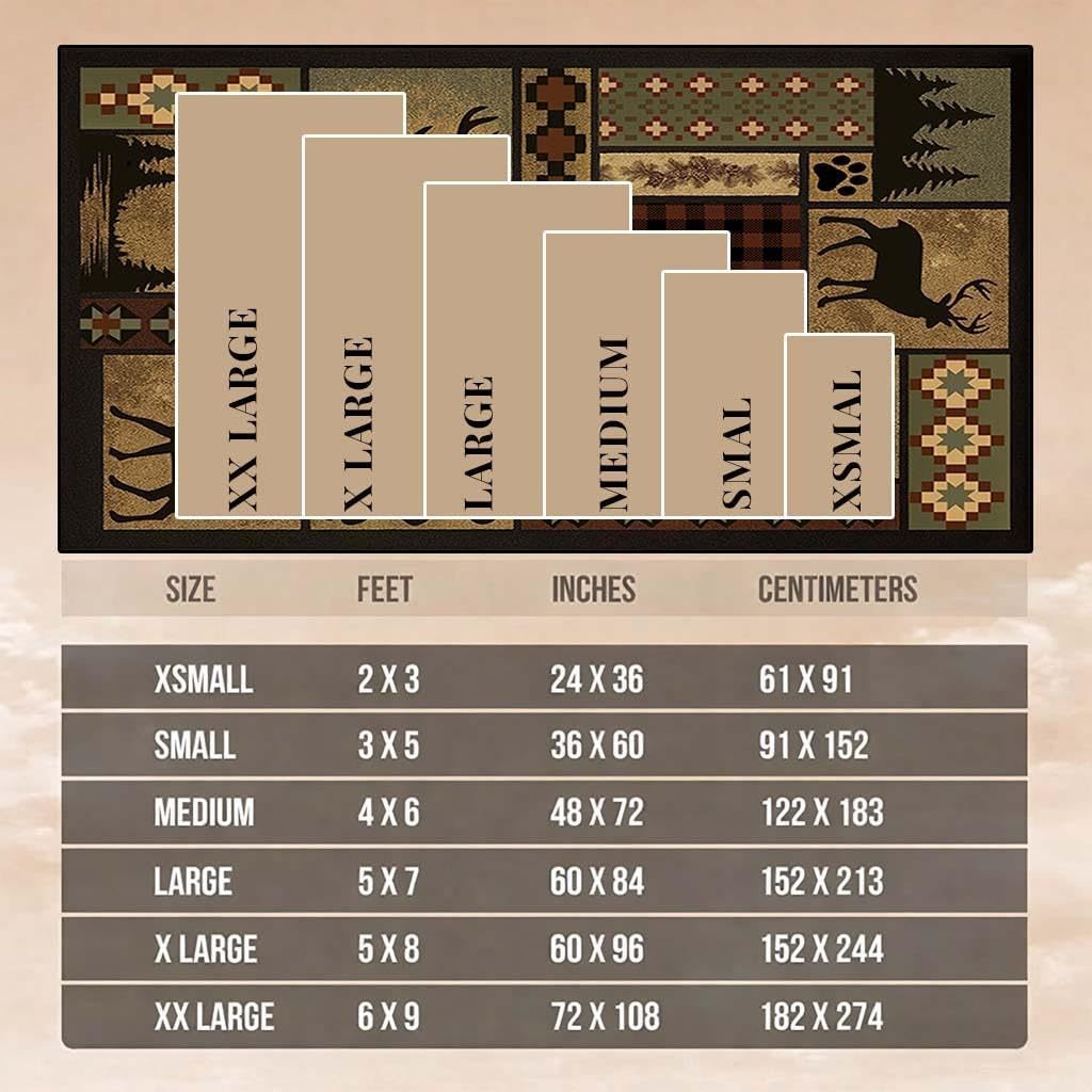 Rustic Lodge Patchwork Area Rug 3x5, Deer Wildlife Cabin Design with Buffalo Plaid, Southwestern Native Inspired Patterns, Non-Slip Stain Resistant Rug for Living Room, Bedroom, Lodge Decor