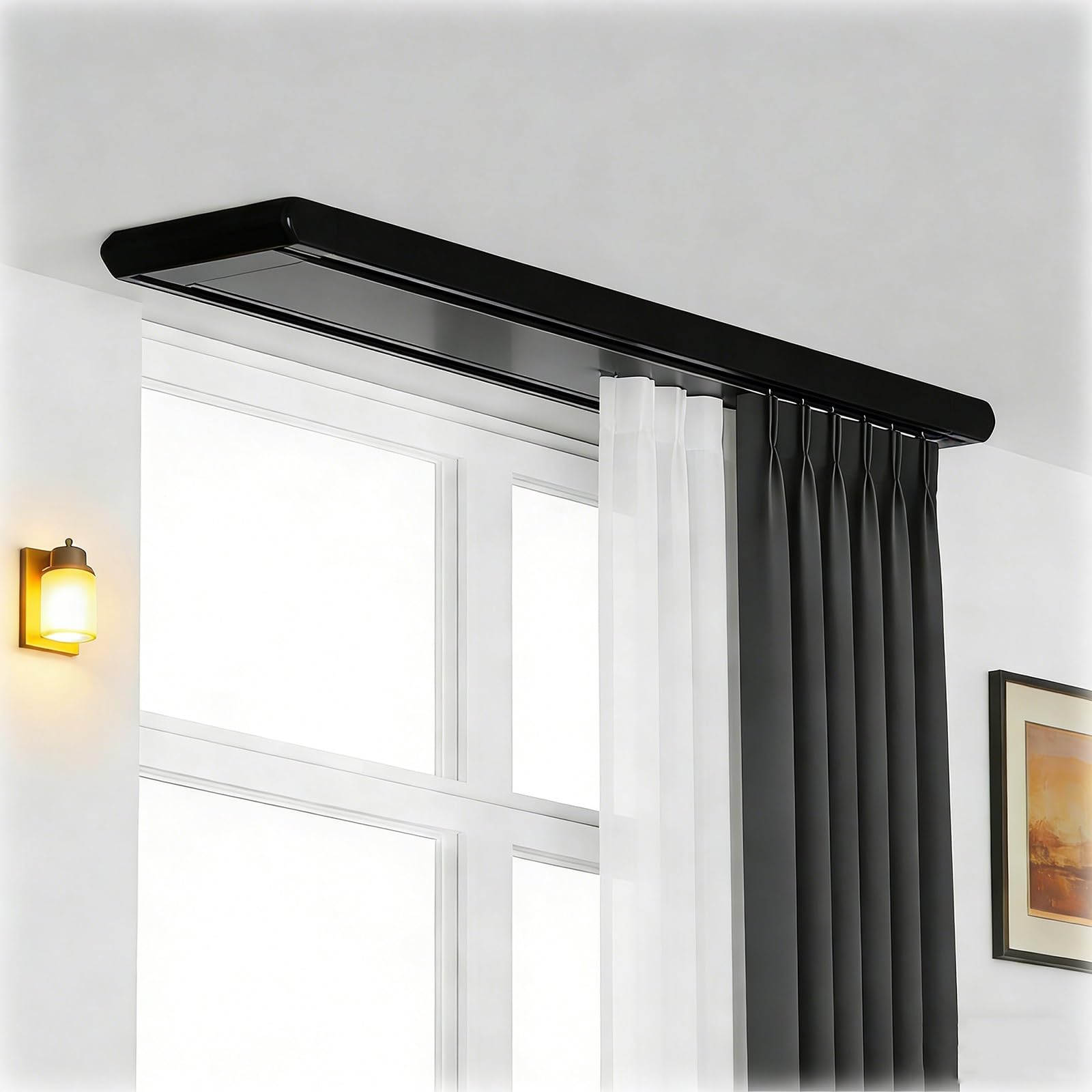 WQPMNYG Double Curtain Track Ceiling Mount - Effortless Gliding Curtain Rod for Balcony Bathroom Bedroom Office Closet - Adjustable Lengths 550-600cm (Black 14.1ft)