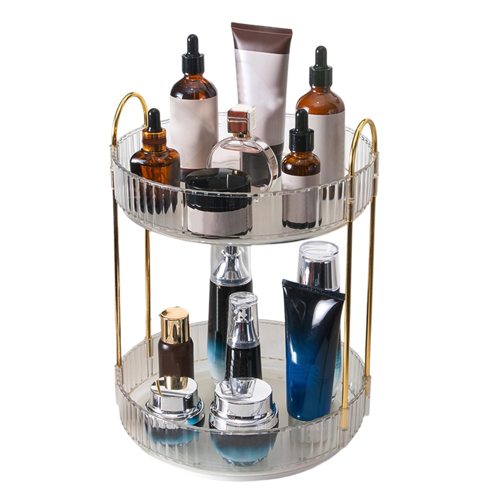 Bsomam Clear 2Tier 360 Rotating Makeup Organiser,Cosmetic Storage Skincare Makeup Spinning Holder Lipsticks Brushes Perfume Display Stand Box For Vanity Desk, Dresser, Bathroom (Clear 2Tier)