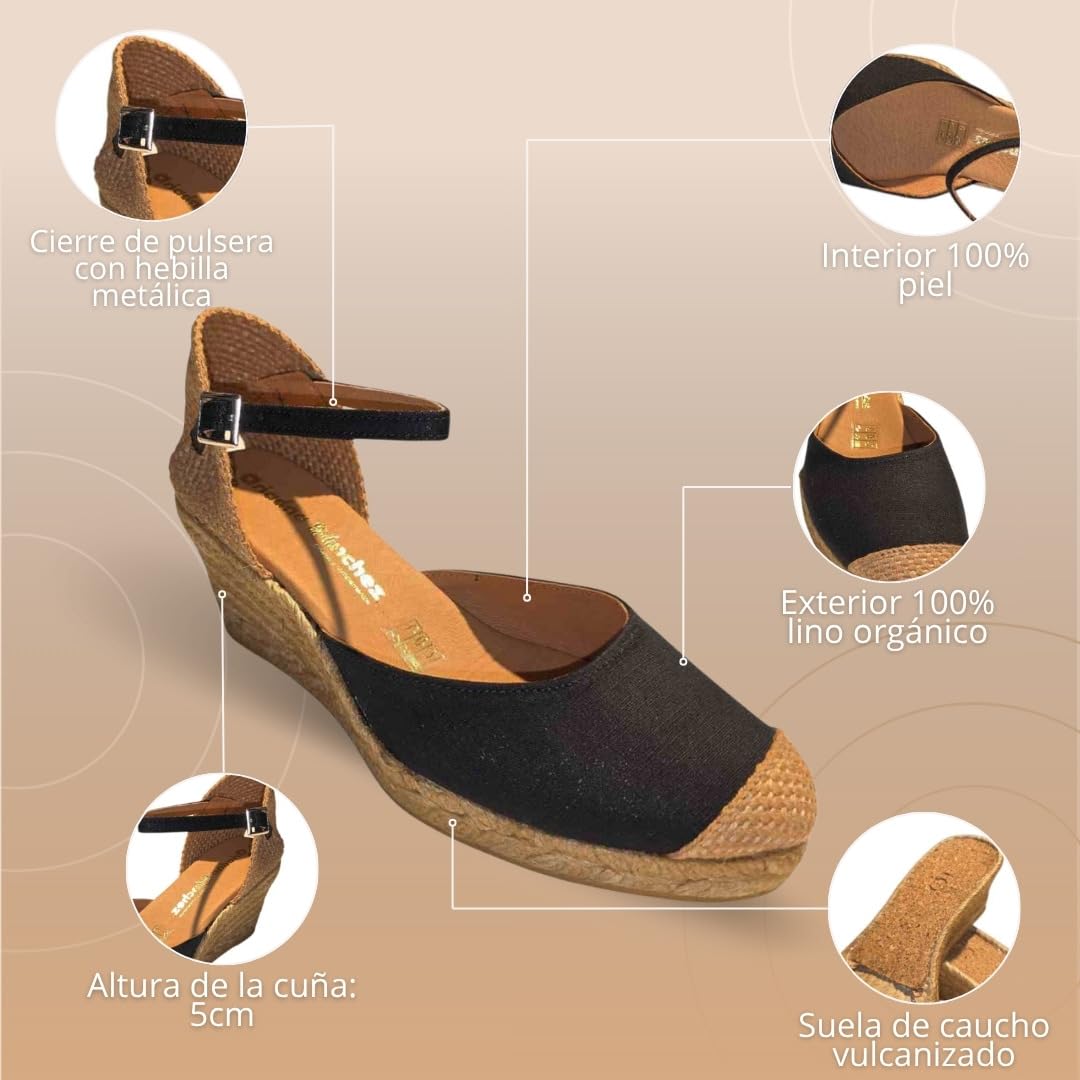 Sandalias Cuña Media Mujer Agatha, Alpargatas Mujer Cuña y Punta en Yute, Sandalias Esparto Hechas a Mano en España