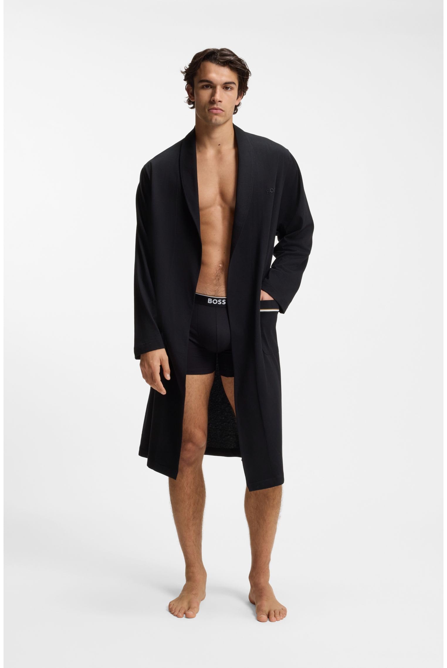 BOSS Herren Robe BM Morgenmantel aus Baumwoll-Jersey mit Logo-Stickerei