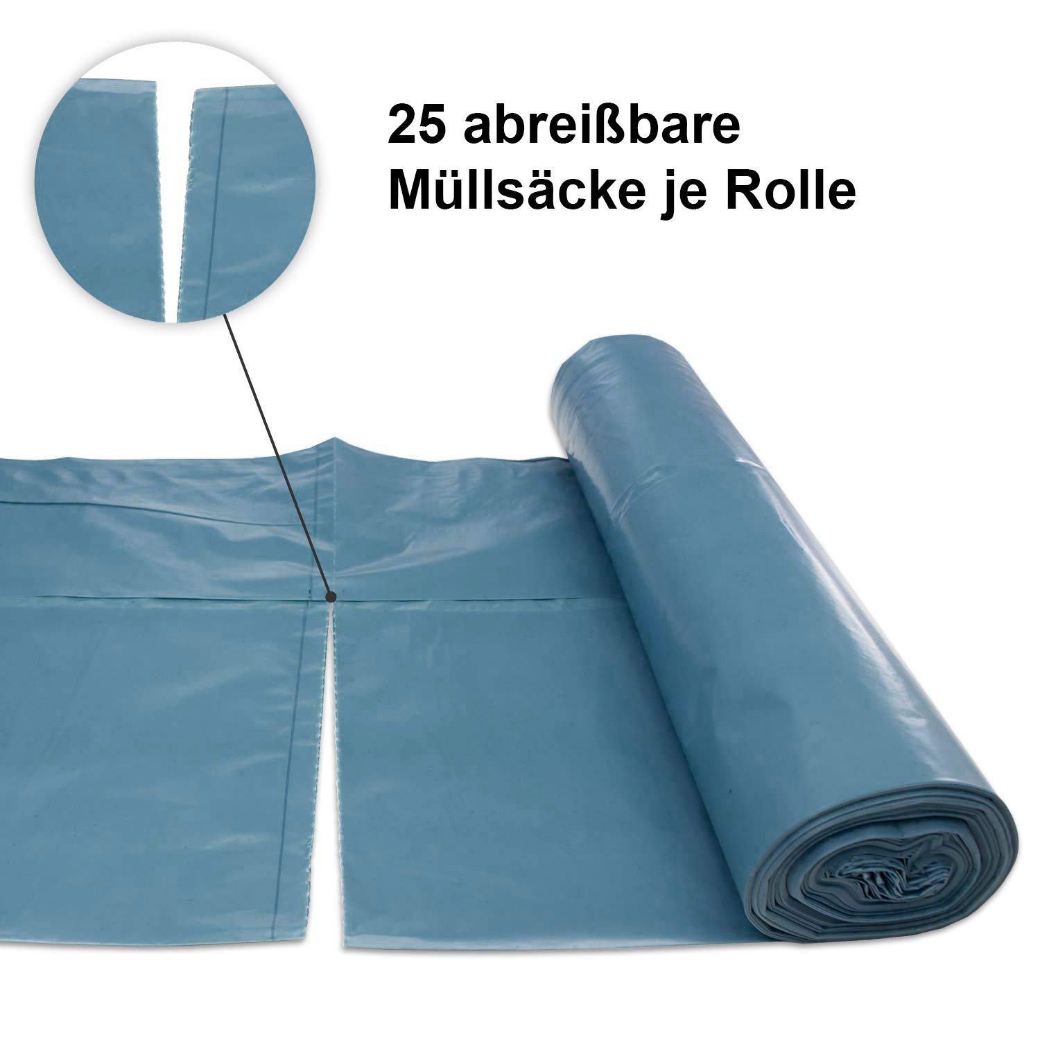 Hypafol Müllsäcke, 250 St. extra starke blaue Müllbeutel | 120 l Fassungsvermögen, 700 x 1.100 mm, gerollt | Typ 80 - besonders reißfest, 64 my | ideal für Garten, Haushalt, Büros & Umzüge | 10 Rollen