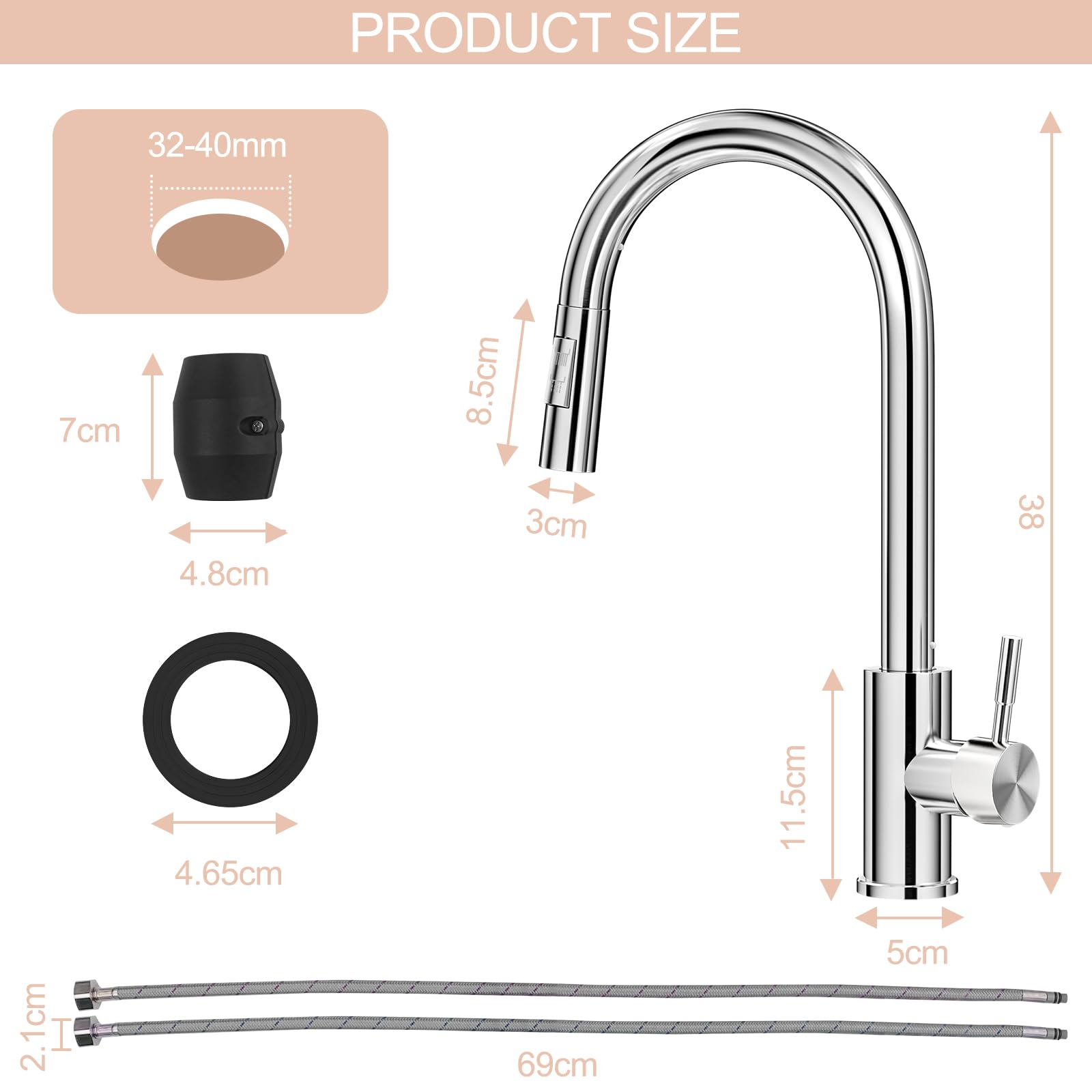 Grifo Cocina Extraible, Grifo Cocina Fregadero con 2 Modos Giratorio 360° Torneira Cozinha Monomando, Acero Inoxidable Ahorro de Energía Grifo Cocina Fregadero Agua Caliente y Fría