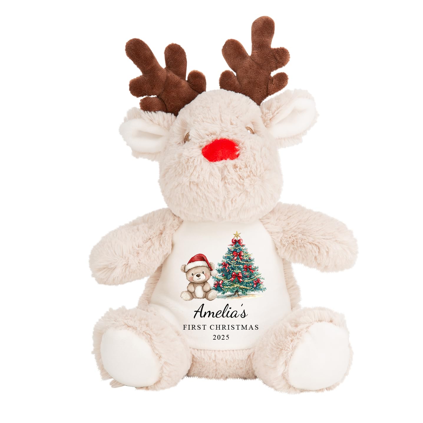 Chicken Craft Baby's 1st Christmas Personalised Reindeer Soft Toy - Custom Name Keepsake