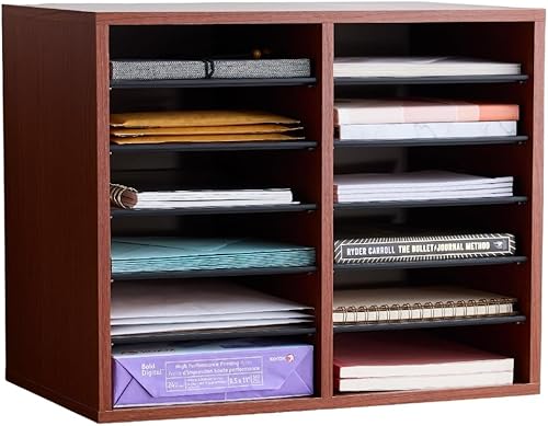 Safco Products 9420CY - Organizador de literatura ajustable de madera, 12 compartimentos, cereza