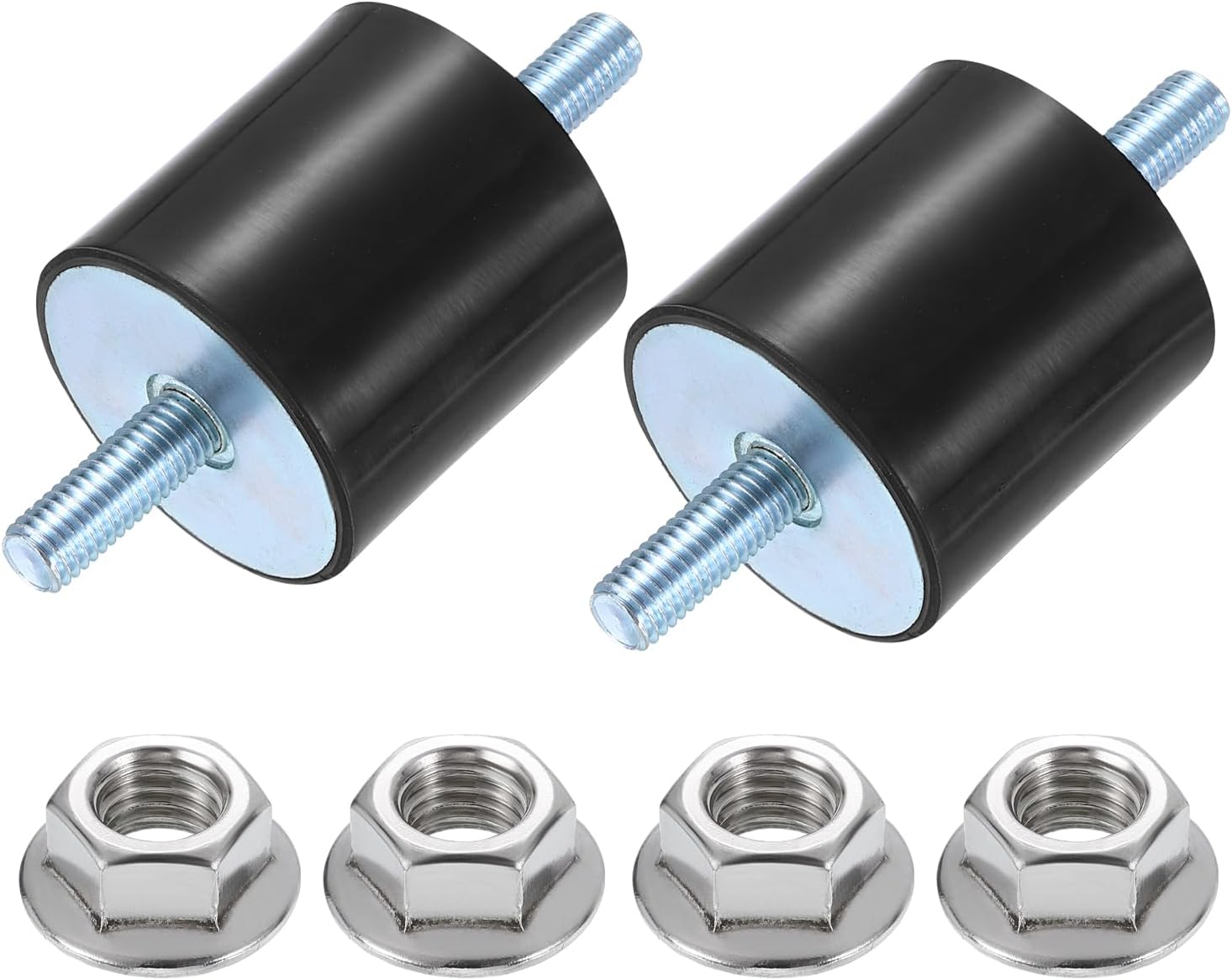 uxcell 2Pcs M10 x 27mm Rubber Mounts, 50 x 50mm Cylindrical Anti Vibration Isolator Studs Shock Absorber Double Studs with Nuts for Car Bobbin Generator Air Compressors