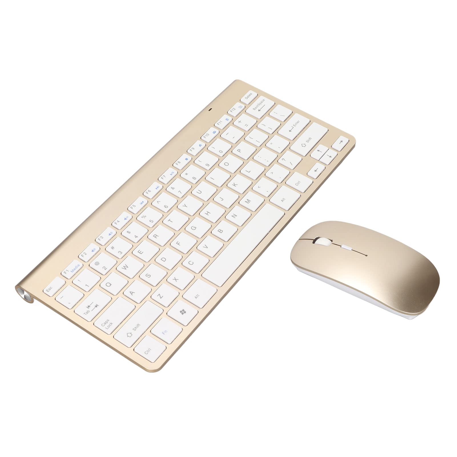 Juego de Teclado Y Mouse para Juegos, Combo de Teclado Y Mouse Inalámbricos, 2.4G Inalámbrico 78 Teclas Teclas Grabadas Delgadas USB Teclado de Oficina Comercial para Computadoras de (Oro de Lujo)