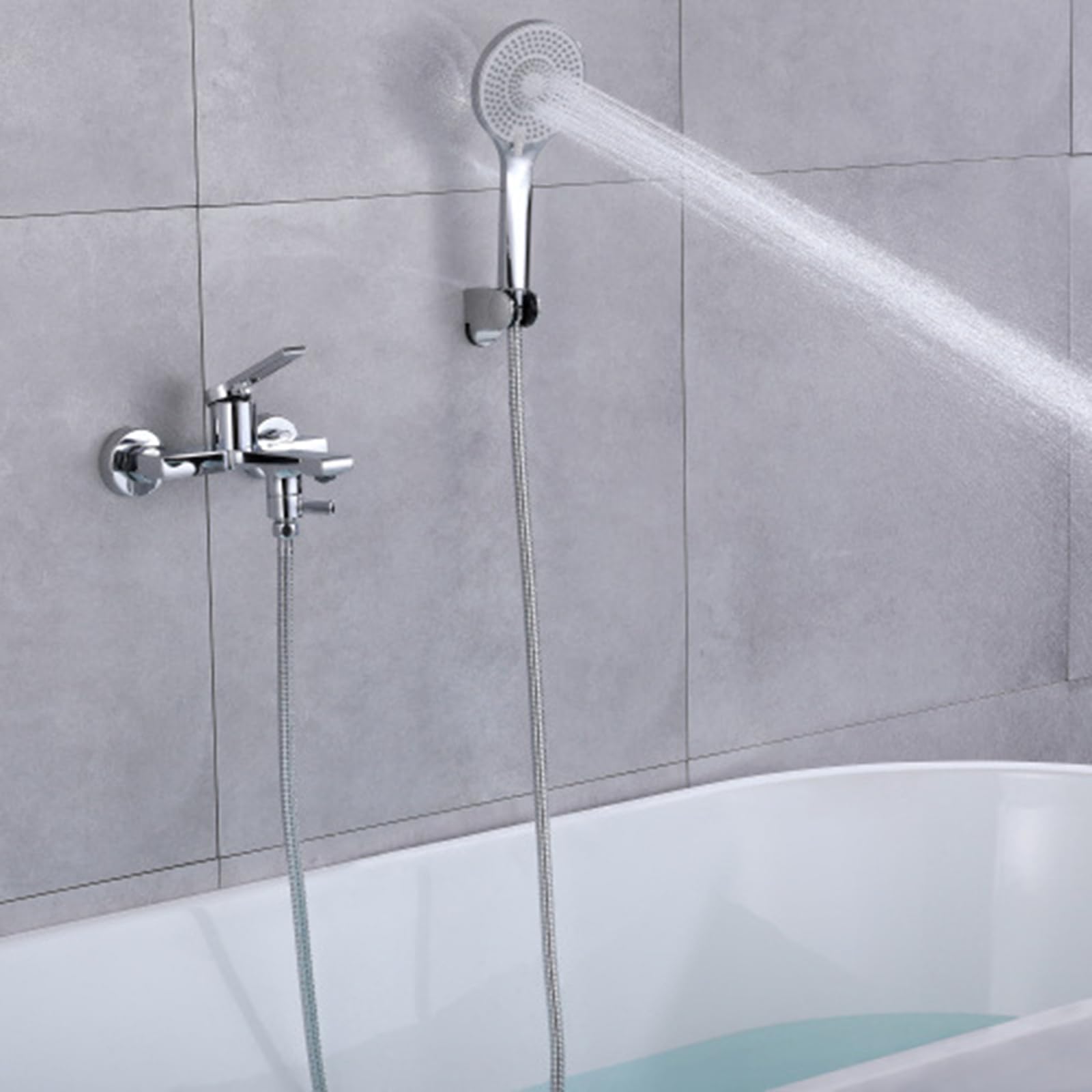 XJTNLB Grifo Bañera Cromado Pared Grifo Monomando Ducha Doble Salida Conjunto de Ducha Monomando de Latón