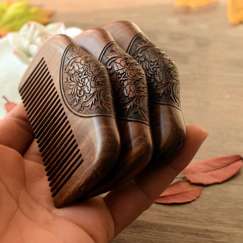 Pocket Wooden Hair Comb, 3xPack, Sandalwood Anti-Static Detangler Beard Curls Comb Kanga Narrow Wide Toothed Men Women Hair Styling Brushing Grooming