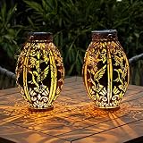2 Pack Solar Lanterns Outdoor Hummingbird Waterproof Hanging Lights Flickering Flameless Decorative