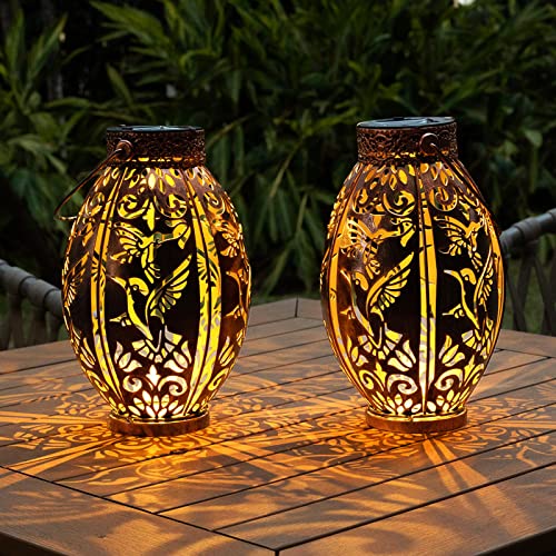 2 Pack Solar Lanterns Outdoor Hummingbird Waterproof Hanging Lights Flickering Flameless Decorative Solar Lantern Light For Table Landscape Yard Garden Patio #TOP18