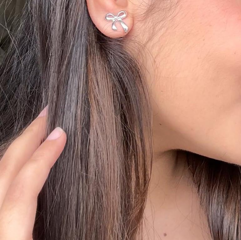Image of Silver Bow Stud Earrings for Women & Girls | Minimal Knot Design Earrings
