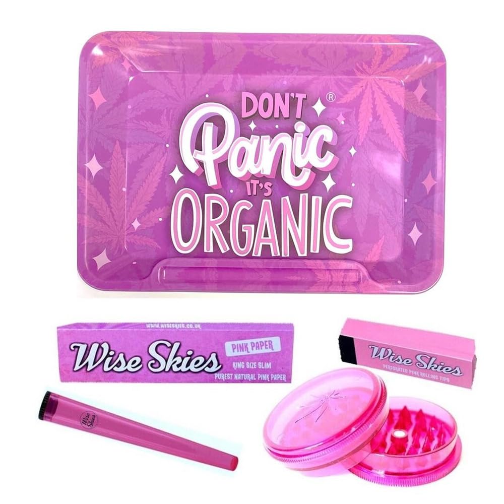 Wise Skies Pink Don't Panic Tray Set Rolling Tray Doob Tubes Rolling Papers
