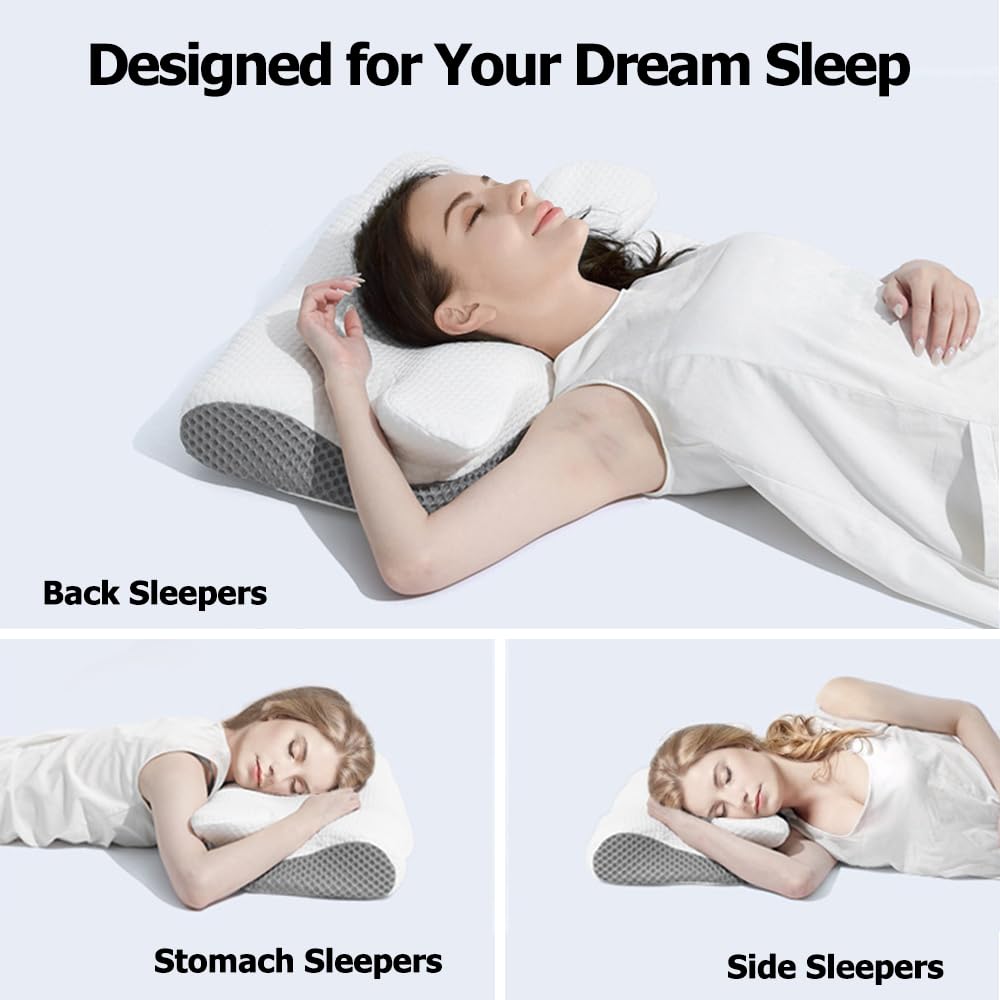 Cuscino cervicale ergonomico in memory foam, per alleviare il dolore al collo e alle spalle, cuscino ortopedico per il collo con copertura lavabile per chi dorme su fianco, schiena, stomaco