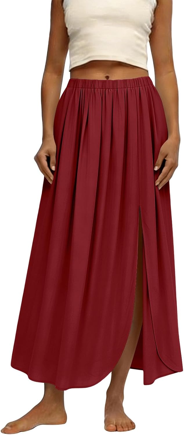 Maxi Skirts for Women Summer Flowy Long Skirt with Side Slit High Waisted A Line Beach Flowy Split Thigh Skirts