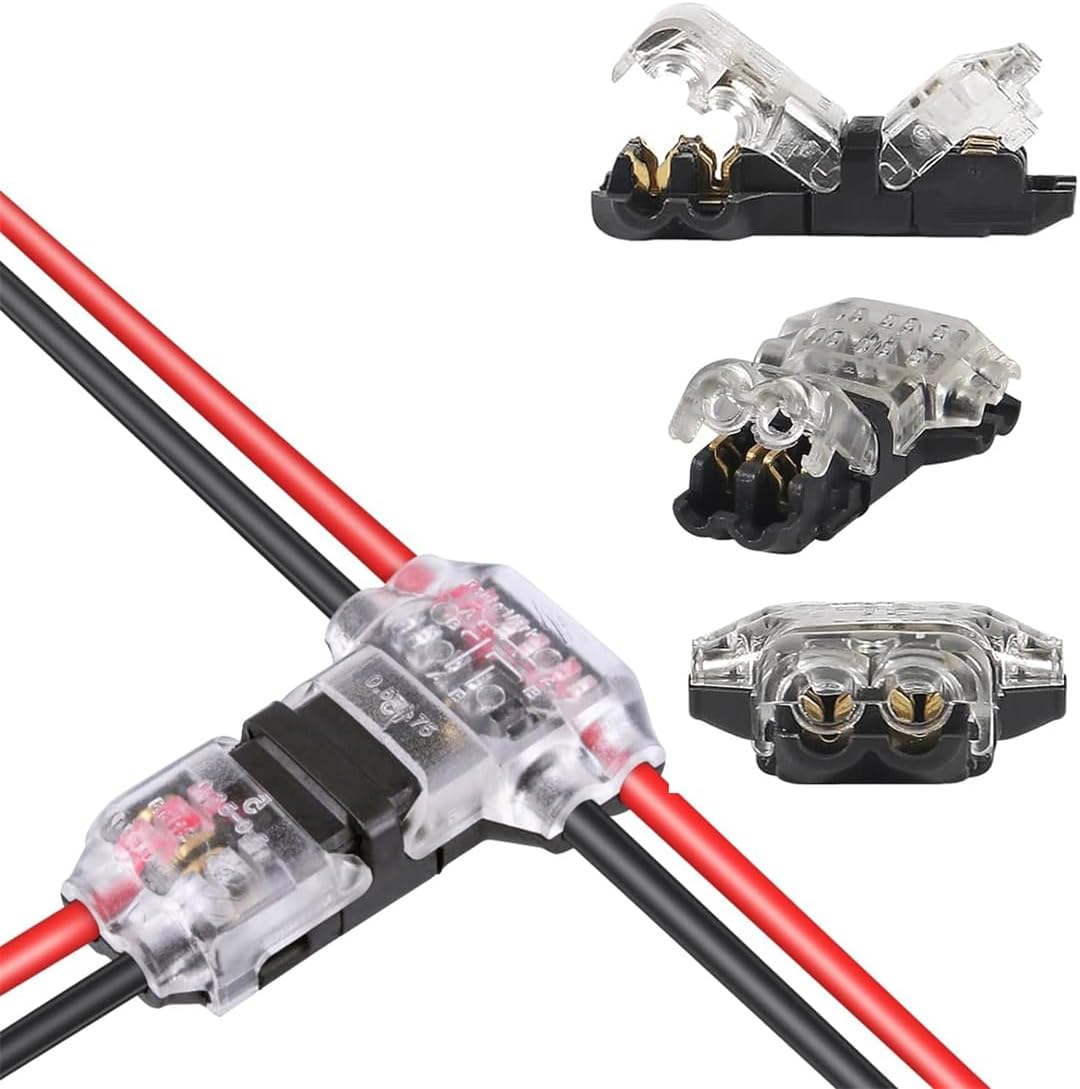 KWSLIN 10 Pack T Tap Wire Connectors, 2 Pin 3 Way Wire Connector Low Voltage Compact Wire Connectors, 20-24AWG Electrical Wire Connection Self-Stripping Quick Splice, Connect Branches to Main Wire