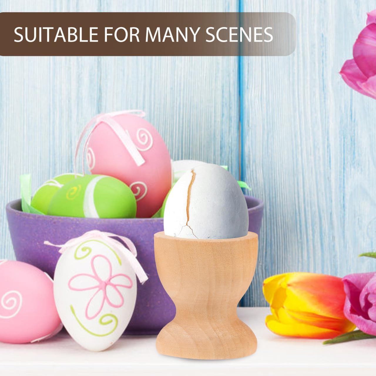 MAGICLULU Wooden Egg Holder Cups 10 Pcs Unfinished Egg Tray for Easter Crafts Kitchen Tabletop Storage and Boiled Display