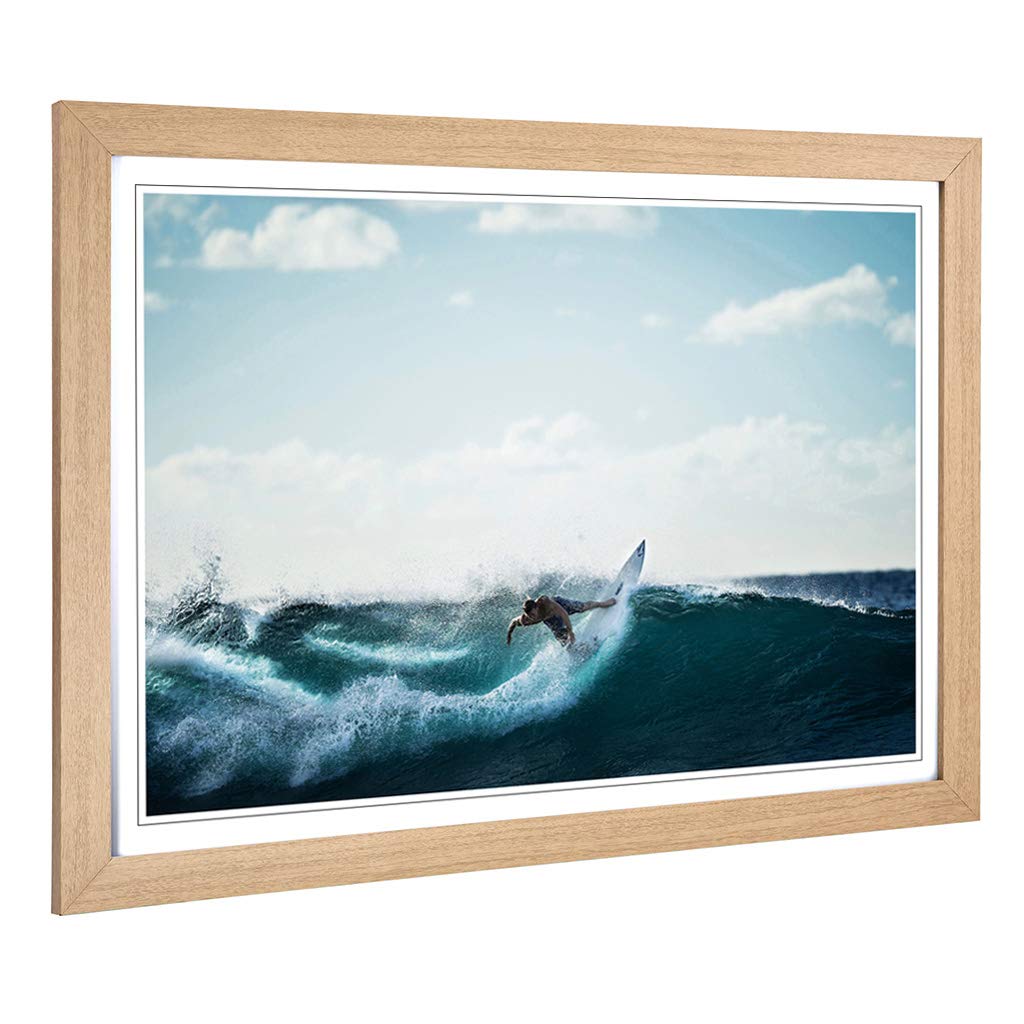 Big Box Art Framed Print of Surfer Surfboard Surfing Seascape(5) Design | Wall Art Picture | Home Decor for Kitchen, Living Room, Bedroom, Hallway, Oak, A2 / 24.5x18 Inch / 62x45cm
