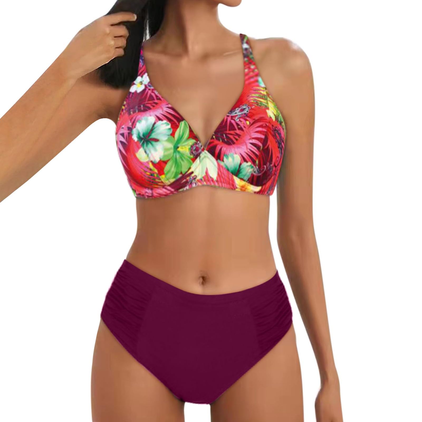 Genérico Mujer Bikinis Reductor Conjuntos de Traje de Baño con Braga de Cintura Alta Bikini Top con Relleno Baño de Playa Sujetador Bikini Bikini Brasileño Mujer
