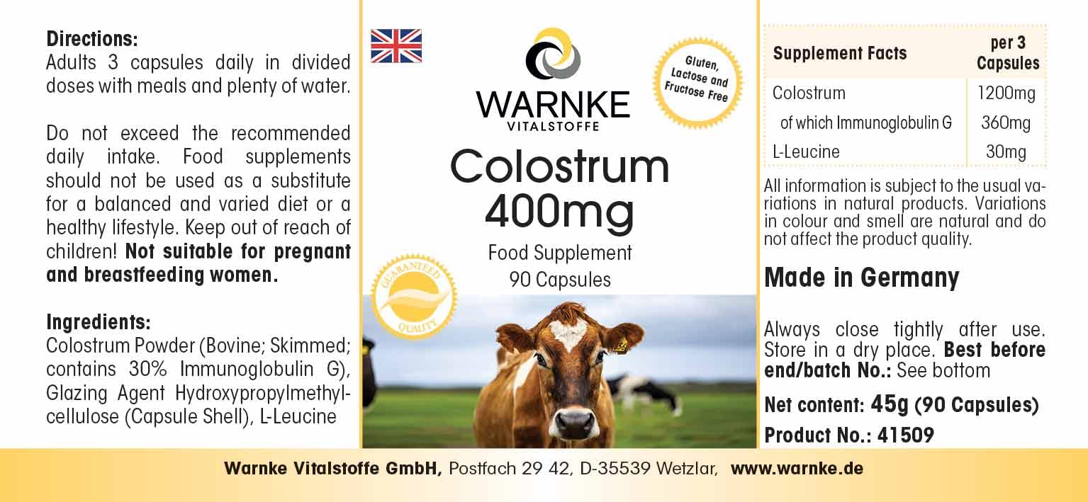 Colostrum Kapseln 400mg - 90 Kapseln - schluckfreundlich - Aminosäuren und Immunglobuline | Warnke Vitalstoffe - Deutsche Apothekenqualität (Packung mit 2)