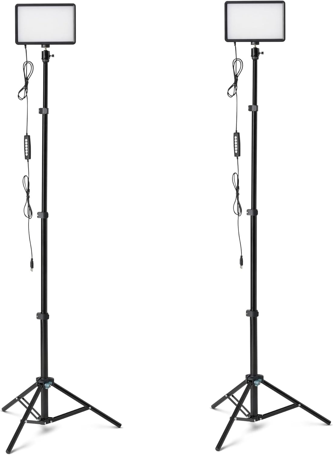 Amazon Basics 2-Pack LED Studio Lights with 62.3" Adjustable Tripod, RGB Modes, Adjustable Brightness and Color Options, 360° Gimbal, USB-Powered for Video, Streaming & Content Creation