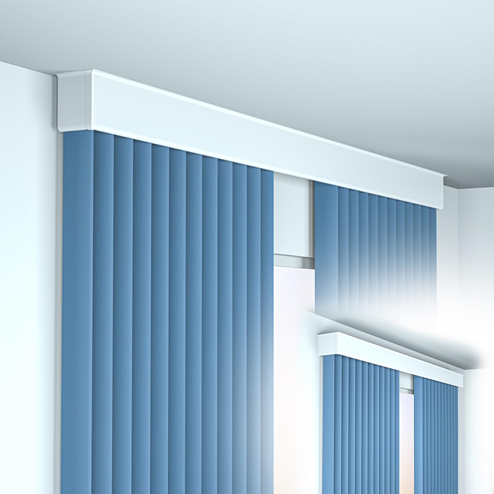 White Single Track Curtain Boxes With Curtains Rod Kit, Ceiling Wall Mount Curtain Pelmet Box Blackout, 12Cm Tall Cornice Boards For Windows Decorative, Room Divider(,300Cm/9.8Ft(3 * 100Cm))