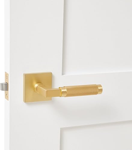 Miniatura 2 de Ibiza - Manija de puerta de paso de latón macizo para pasillo y armario, latón satinado dorado