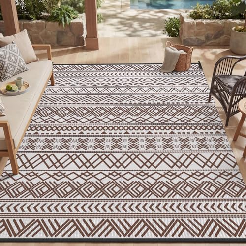 5' x 8' MontVoo Reversible Waterproof Foldable Plastic Straw Outdoor/Camping Rug (Beige Brown, Black Brown or Blue) - image 1