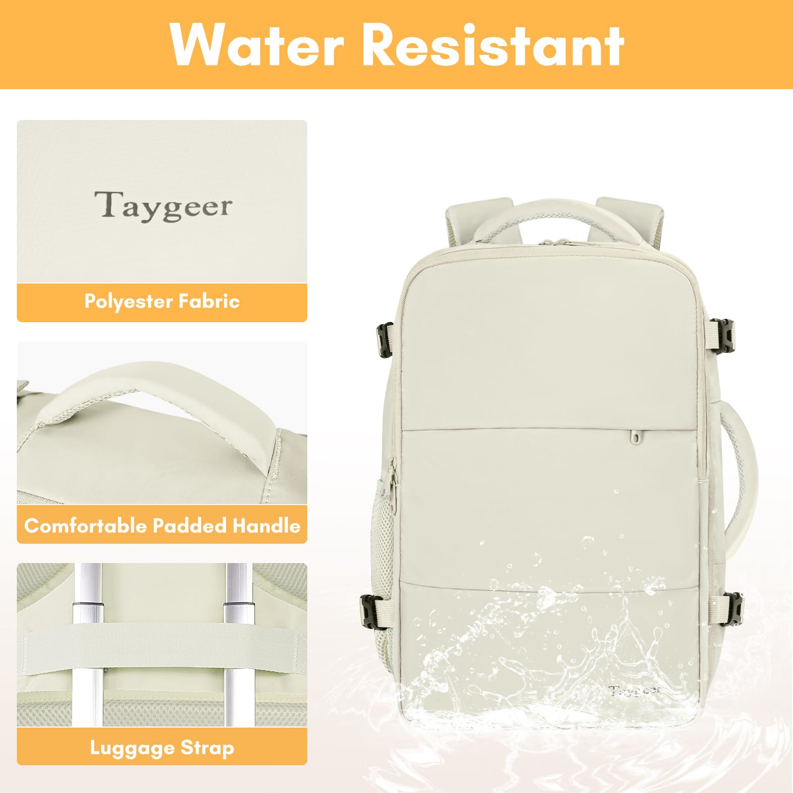 Travel Backpack for Women, Carry On Backpack with USB Charging Port & Shoe Pouch, TSA 15.6inch Laptop Backpack Flight Approved, College Gym Bag Casual Daypack for Weekender Business Hiking, Beige — view 8