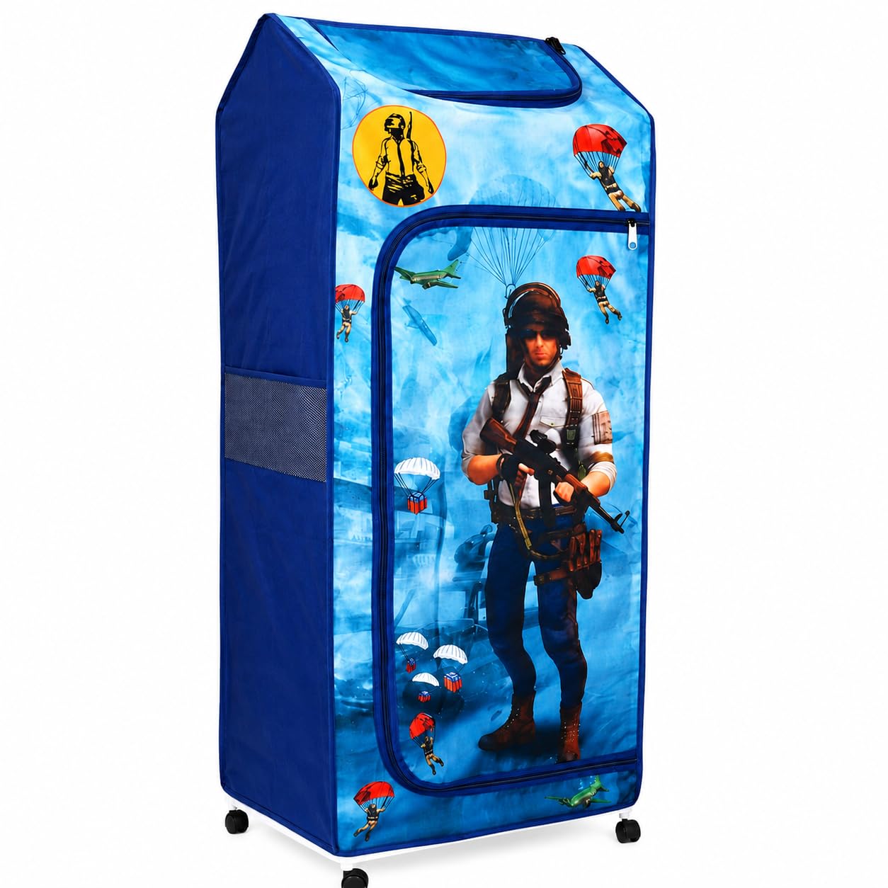 Drumstone { 2026 Brings 5 Years Warranty ) Kids Wardrobe Storage Cabinet Portable Clothes Organizer for Kids Room Foldable Fabric Almirah with Zip Cover & Wheels Blue Design-image-39
