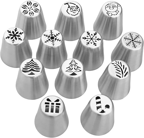 Miniatura 4 de Juego de 12 boquillas de glaseado ruso para pastelería de Navidad, boquilla de glaseado para tartas de Navidad, para cupcakes, postre, crema,