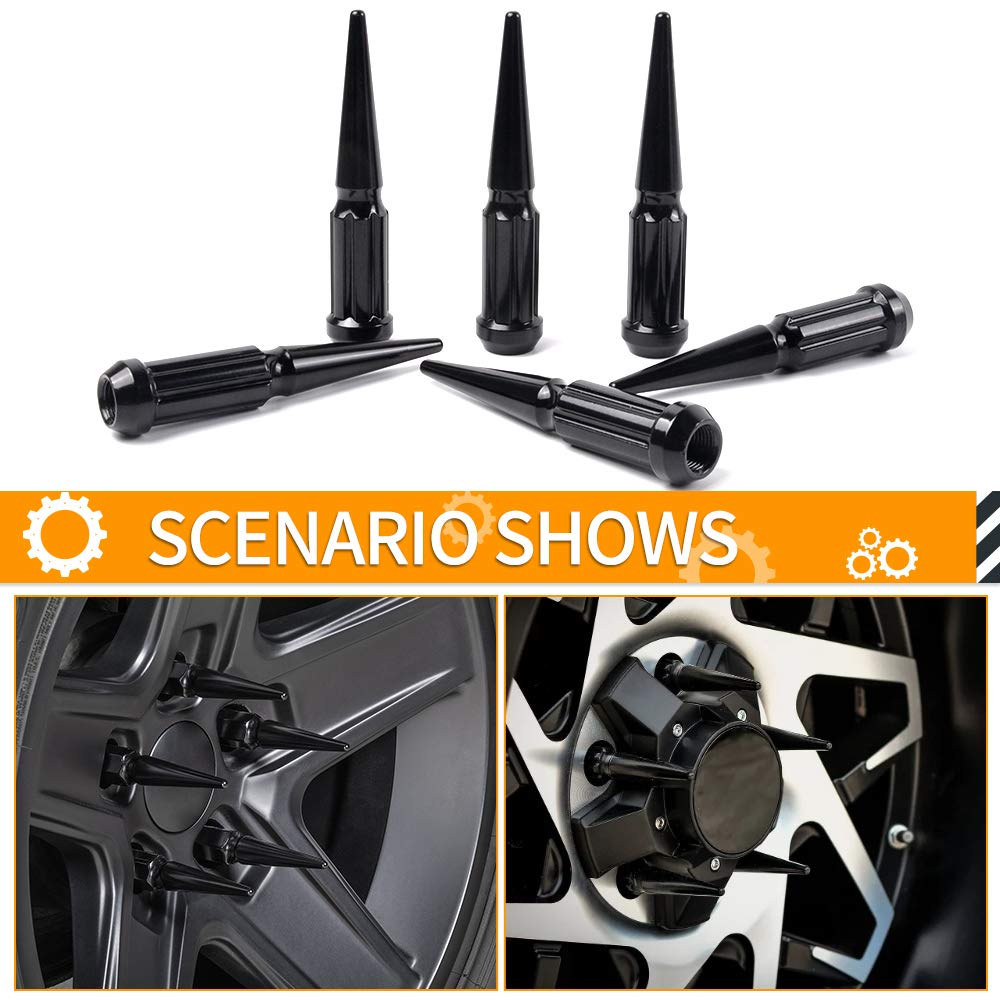 MIKKUPPA 1/2-20 Wheel Spike Lug Nuts, 20pcs Chrome Spike Lug Nuts 1/2x20 Solid 4.4" Tall Acorn Lug Nut with 1 Socket Key Replacement for Jeep Wrangler Cherokee Liberty