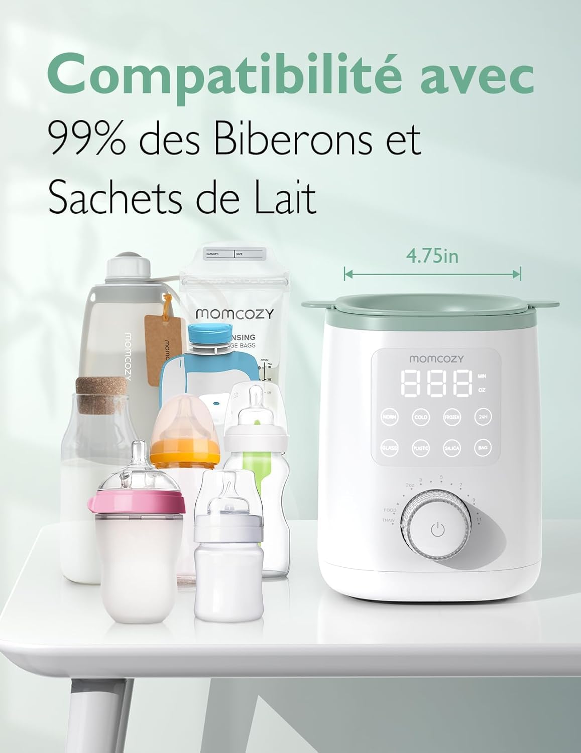 Momcozy Nutri Chauffe-Biberon 9-en-1, Contrôle Température, Veilleuse | Préserve nutriments lait maternel, Compatible tous biberons, Lait infantile, Précis, Multifonction, Bébé, Nouveau-né