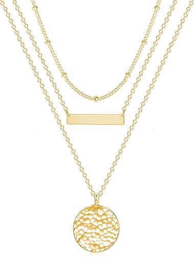 Fettero Pendant Necklace Gold Choker Layered Coin Open Karma Circle Full New Crescent Moon 14K Gold Plated Dainty Simple Moon Phase Jewelry for