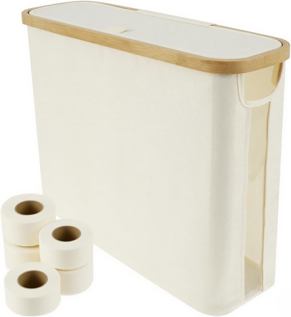 Toilet Paper Storage Basket 45 x 15 x 35 cm, Toilet Paper Storage Box, Foldable, Non-Slip, Visible Side with Lid Handle, for Toilet Paper, Bathroom Supplies (White)