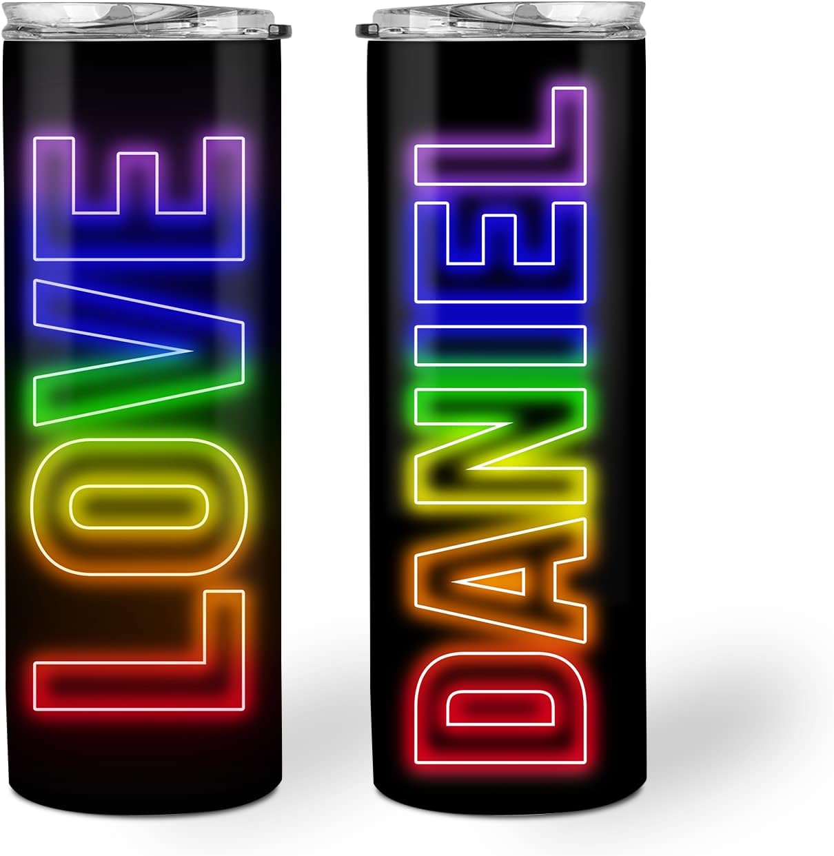 Hyturtle Personalized LGBTQ Skinny Tumbler Gifts for Lesbian Gay Bisexual Transgender Queer Pride Parade Month LGBTQ - Neon Love Rainbow Pride Custom Name 20oz Stainless Steel Skinny Tumbler