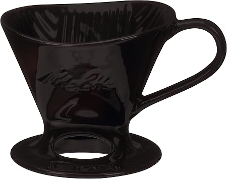 Melitta 1 Cup Porcelain Pour-Over Cone Coffeemaker, Glossy Black