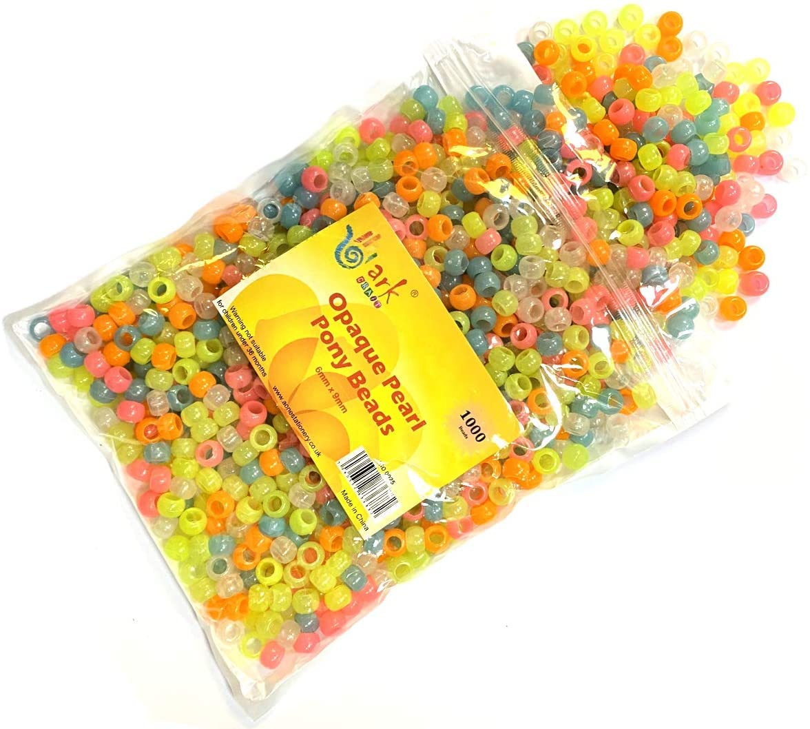 arkCRAFT Plastic Pony Beads Assorted Colours - 1000Pcs (Opaque Pearl)