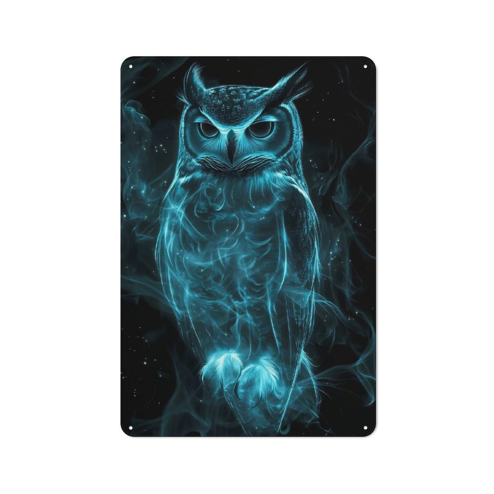 Junmoney Blue Owl In Smoke Vintage Tin Sign 30X20cm With For Living Room Or Hallway, For Living Room Decor Lovers